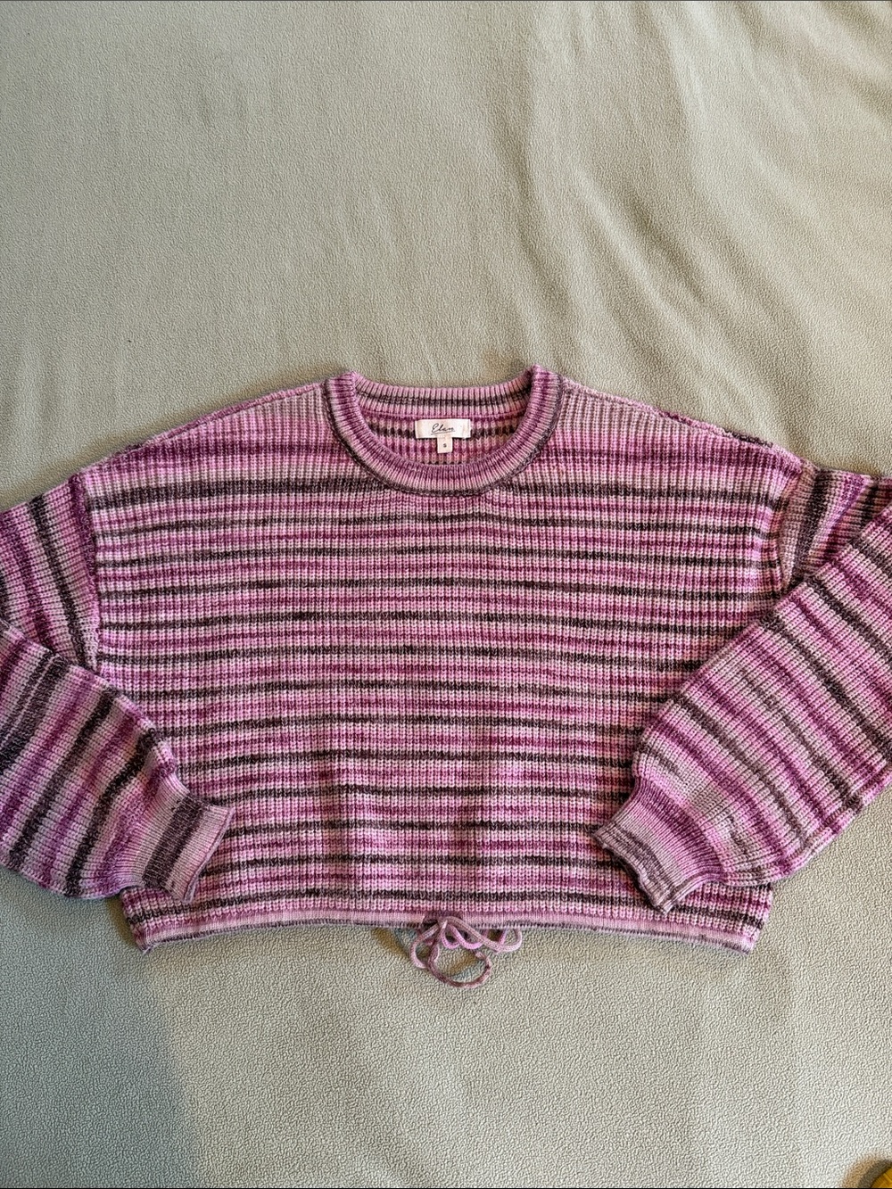 Elan Pink and Brown Striped Crewneck Sweater